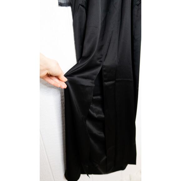 REFORMATION Kacia Black Satin Sheer Organza Bow Tie Straps Maxi Dress US 10 NWT - Picture 10 of 13